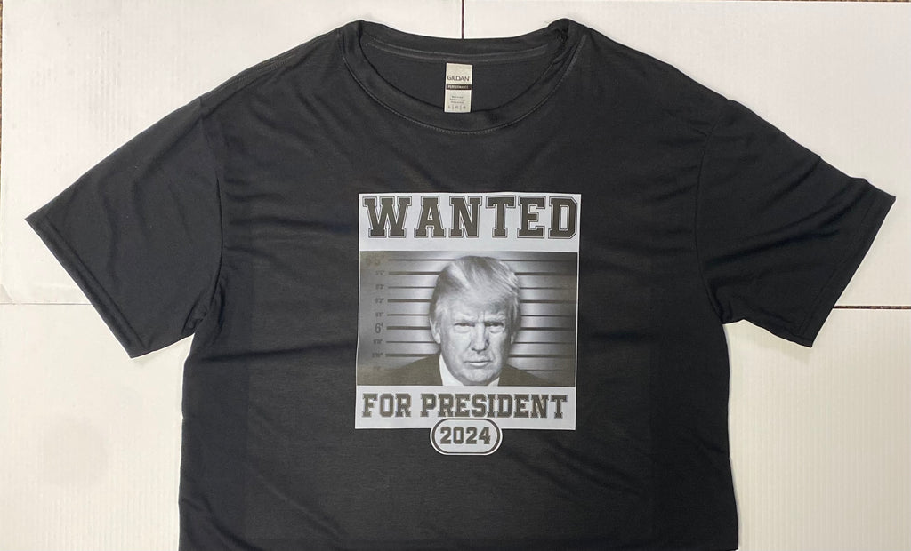 "Wanted For President 2024" Trump Black and white print Mugshot T-shirt
