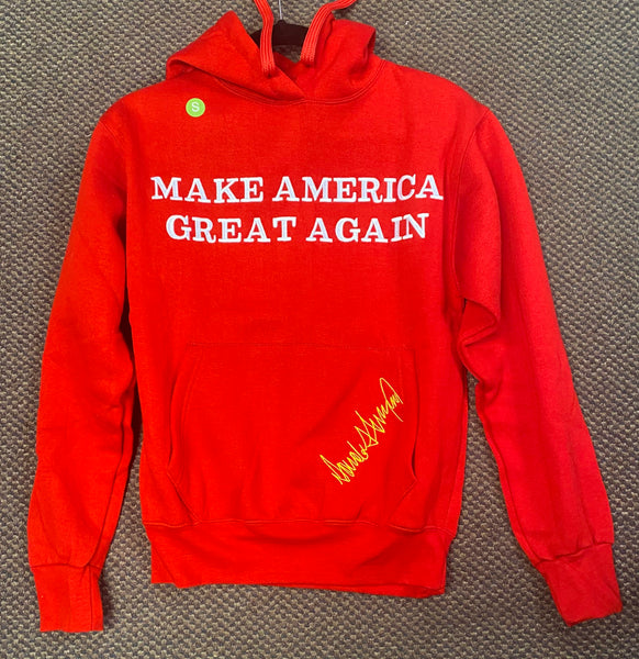 Embroidered Make America Great Again Red Trump signature hoodie – Trump  Gear - Signs, Flags and More!